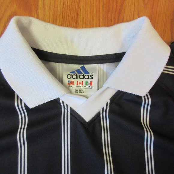 VTG ADIDAS REFEREE SHIRT BLACK & WHITE POLYESTER - Picture 4 of 5